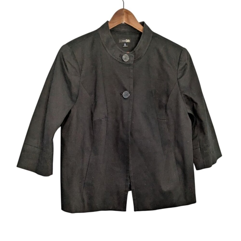East 5th Womens Black Jacket Size 1X Button-Front 3/4 Sleeves Textured Finish